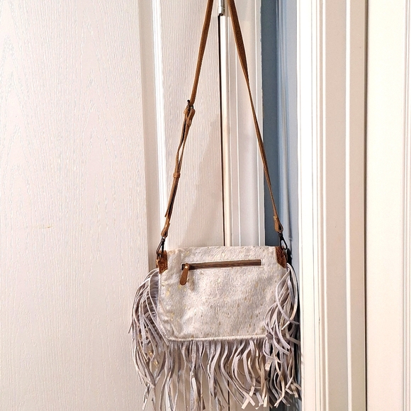 Myra Leather and Hair On Gold Foil Crossbody Bag - Picture 3 of 7